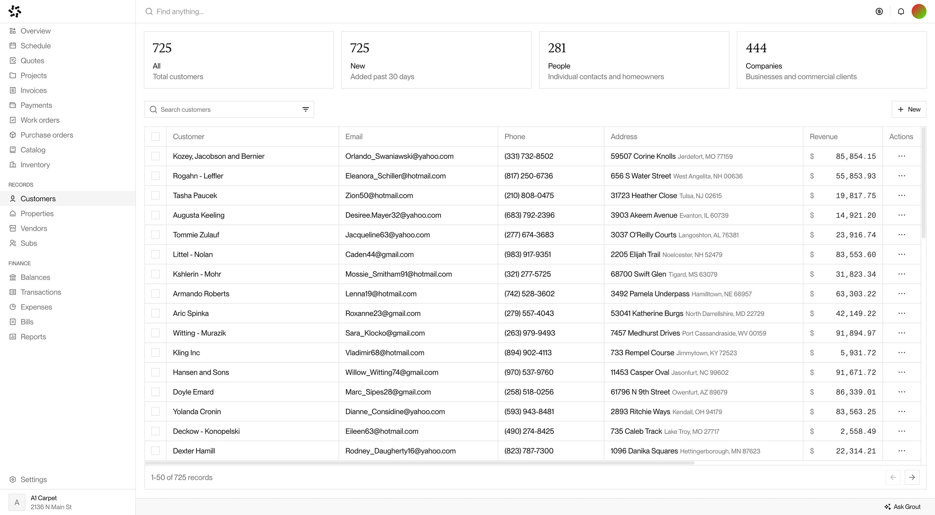 Grout dashboard